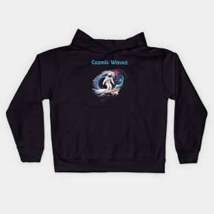 Astronaut surfing in space waves Kids Hoodie